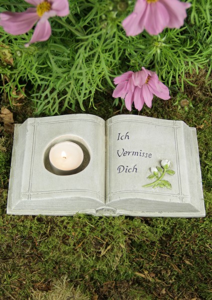 Grabbuch mit Rose für Grablicht "Ich vermisse Dich" | Grabschmuck